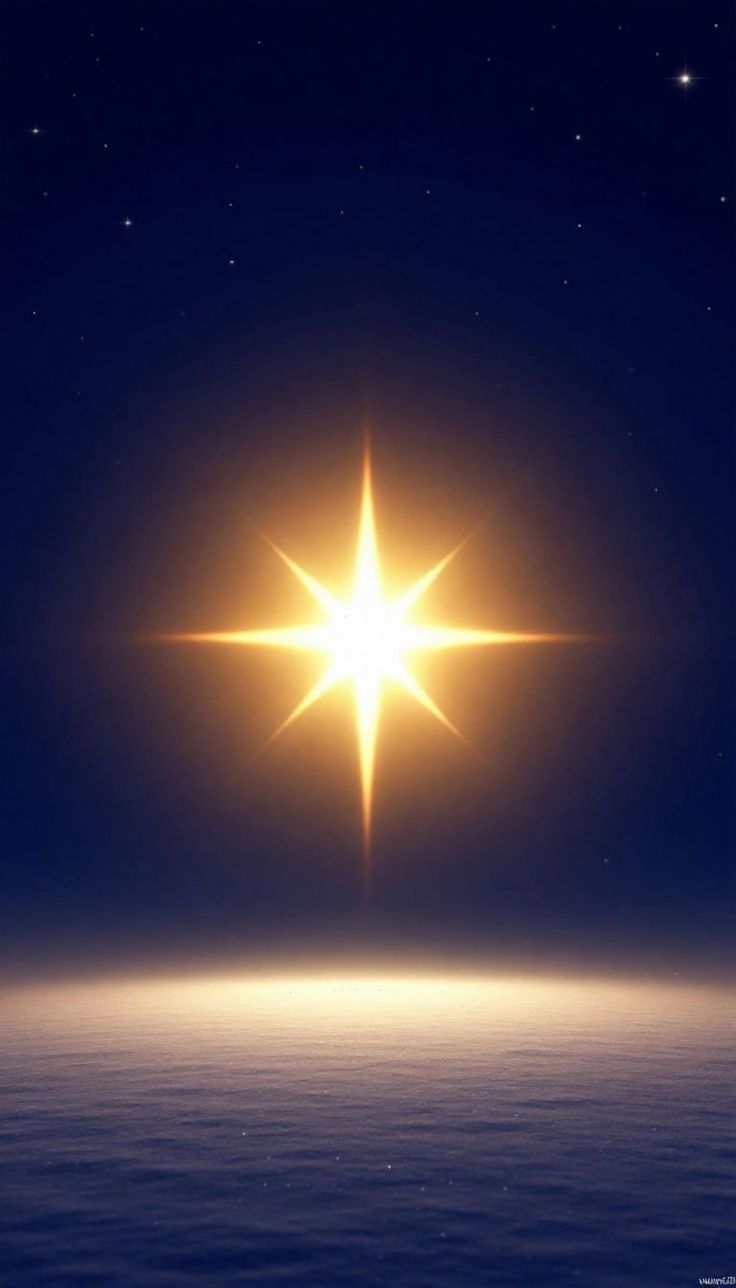 A luminous North Star above a quiet snowy horizon